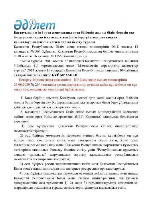 Бастауыш, негізгі орта және жалпы орта білімнің жалпы білім беретін оқу бағдарламаларын іске асыратын білім беру ұйымдарына оқуға қабылдаудың үлгілік қағидаларын бекіту туралы