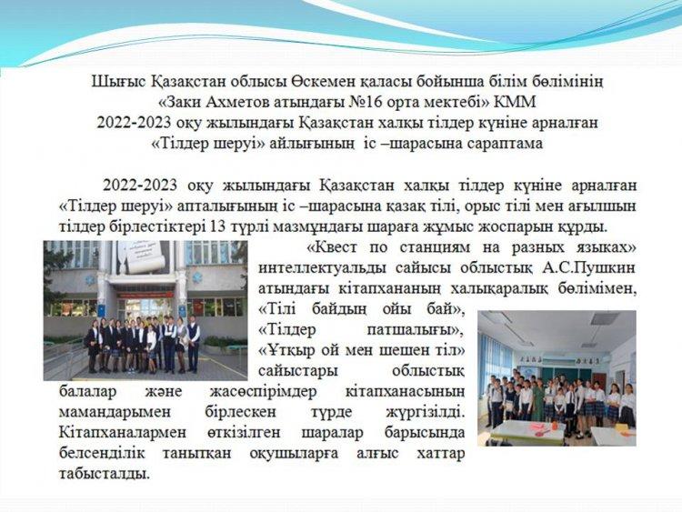 «Тілдер шеруі» айлығының  іс –шарасына сараптама